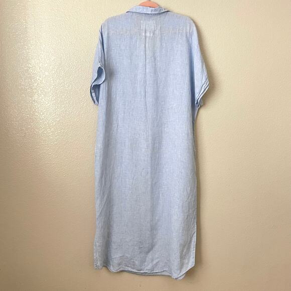 Grayson Shirt Dress Womens 4 Large Blue Artist Linen Maxi Lagenlook Minimalist - Picture 7 of 12